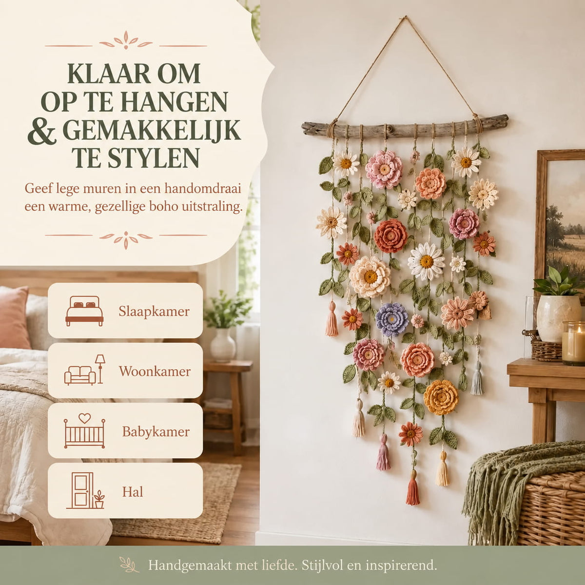 Gehaakte Bloemen Wanddecoratie