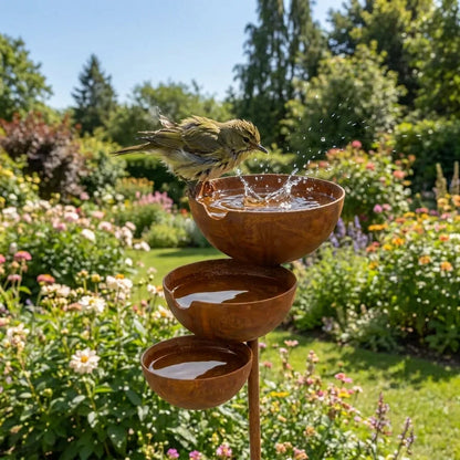 Drielaags Vogelbad - Cortenstaal