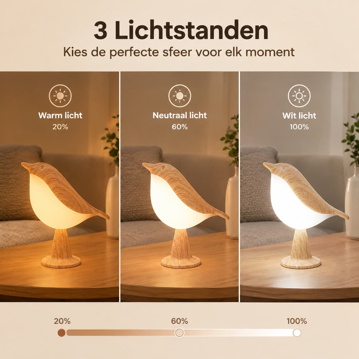 Sfeervolle Vogellamp | Draadloos met Touchdimmer