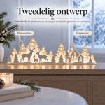 🦌 2-delige kerstdecoratie met hertenbos en kerstdorp | Sfeervolle winterdecoratie