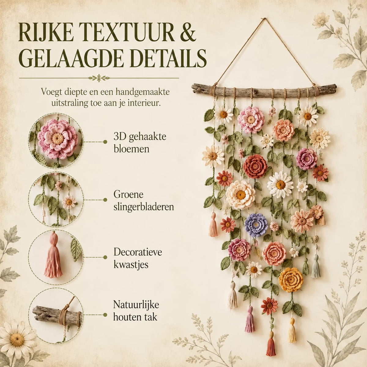 Gehaakte Bloemen Wanddecoratie