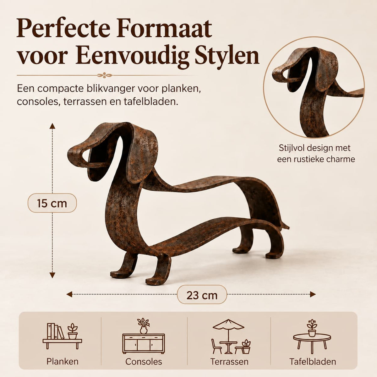 Metalen Teckel Sculptuur | Vintage Hondendecoratie
