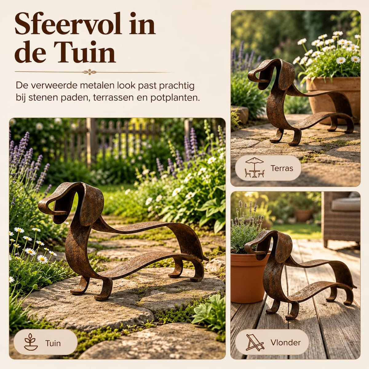 Metalen Teckel Sculptuur | Vintage Hondendecoratie