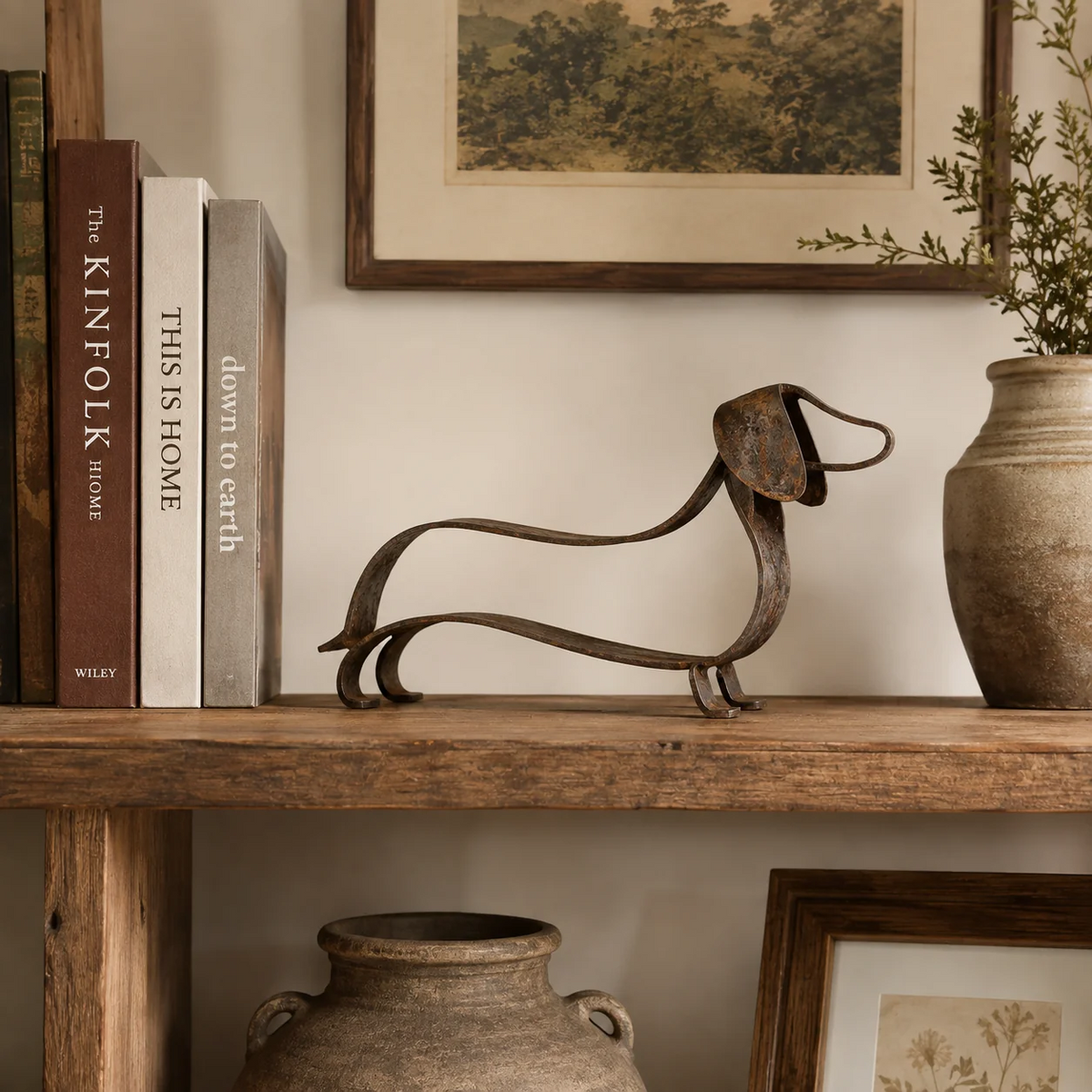 Metalen Teckel Sculptuur | Vintage Hondendecoratie