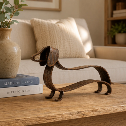 Metalen Teckel Sculptuur | Vintage Hondendecoratie