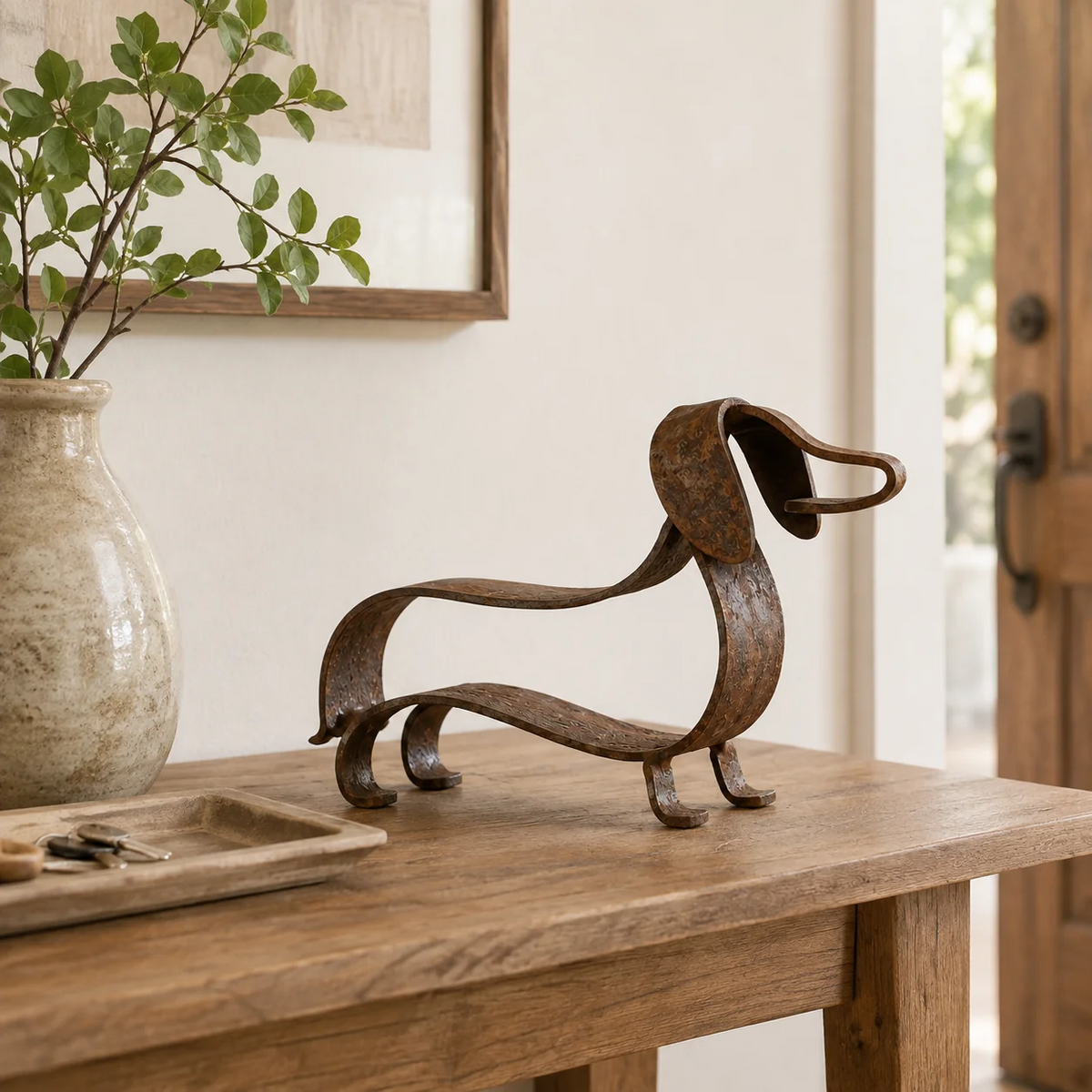 Metalen Teckel Sculptuur | Vintage Hondendecoratie